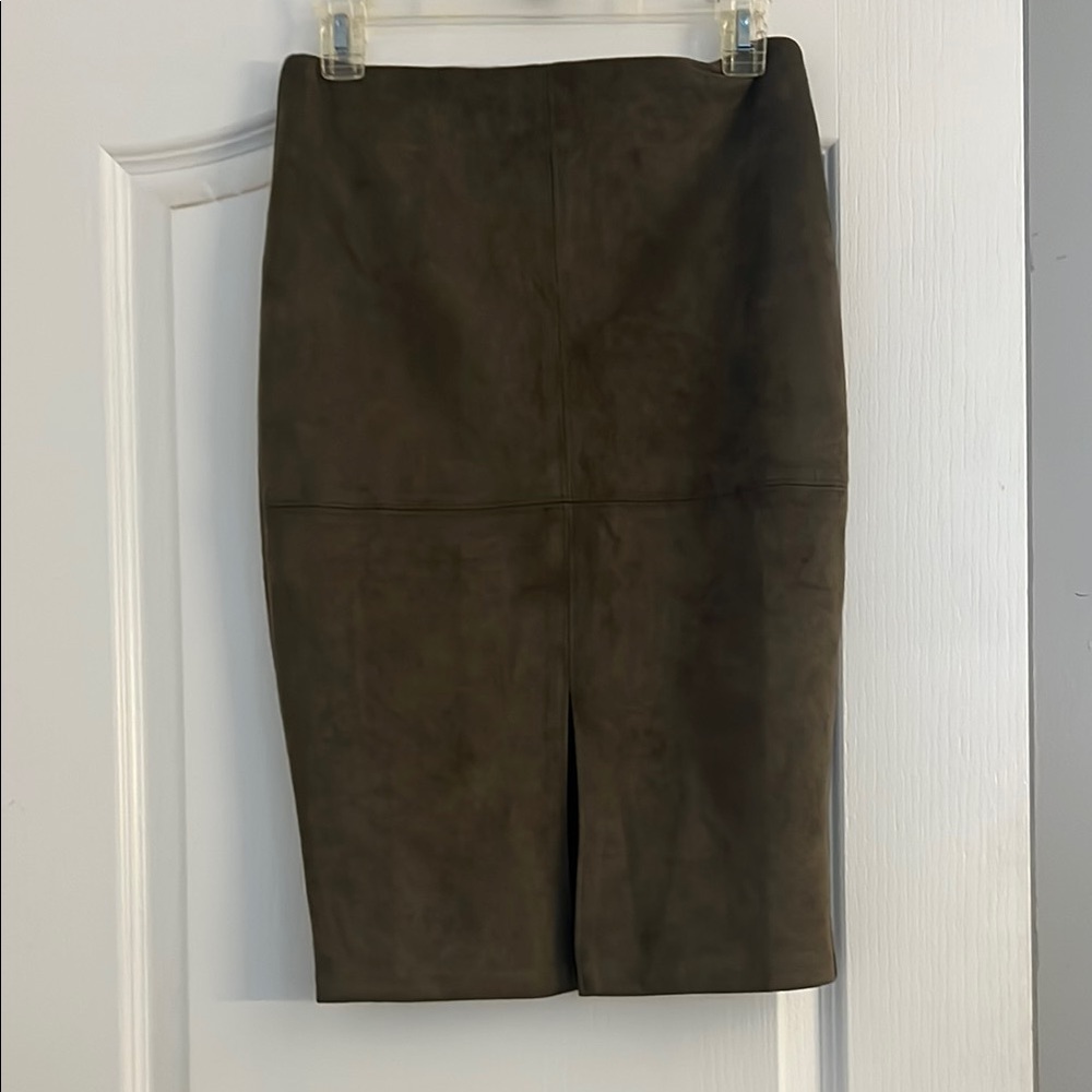 Elegant Suede Olive Pencil Skirt